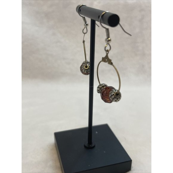 Womens Fishhook Beaded Earrings Goldtone With Purple/brown Beads - Picture 2 of 7